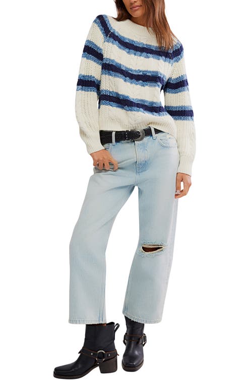 Free People Frankie Stripe Cable Stitch Cotton Sweater In Neutral