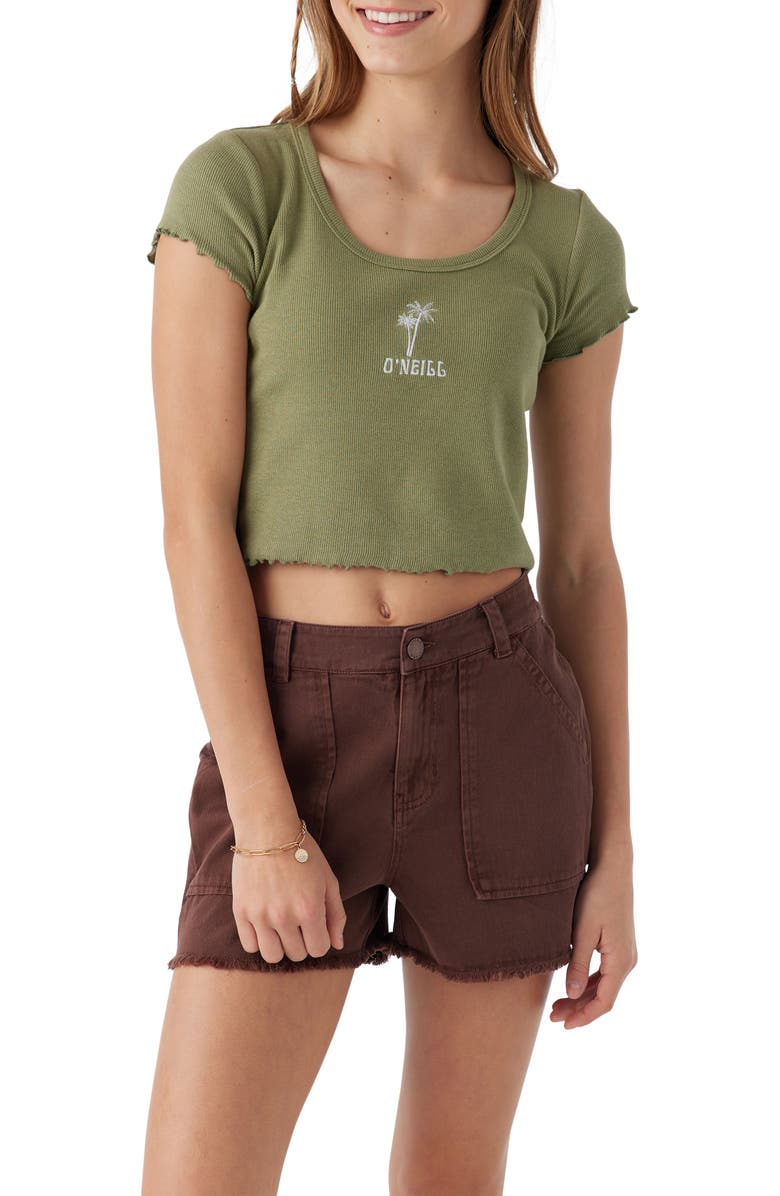 O'Neill Kids' Sammie Logo Embroidered Cotton Crop T-Shirt, Main, color, 