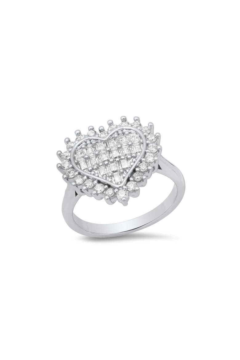 18k Gold Plated Cubic Zirconia Heart Ring, Main, color, SILVER