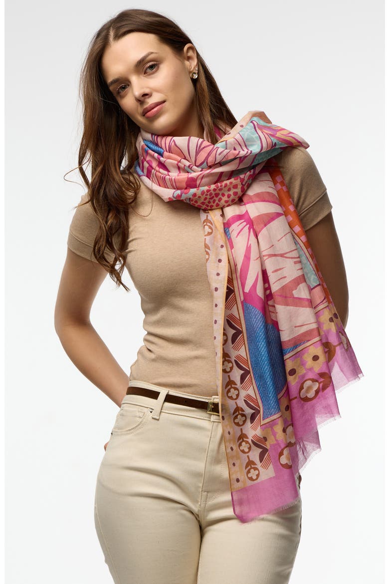 Birds & Filigree Print Scarf, Alternate, color, PINK