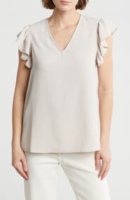 Adrianna Papell Flutter Sleeve Crinkled Satin Blouse