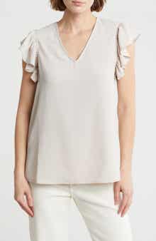 Adrianna Papell Flutter Sleeve Crinkled Satin Blouse