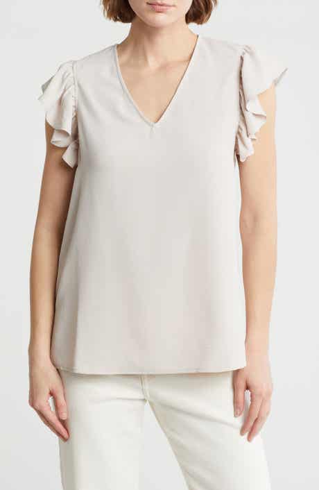 Adrianna Papell Flutter Sleeve Crinkled Satin Blouse