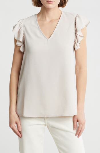 ADRIANNA PAPELL ADRIANNA PAPELL FLUTTER SLEEVE CRINKLED SATIN BLOUSE