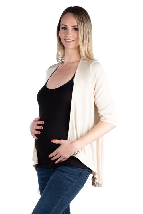 24seven Comfort Apparel Maternity Elbow Length Sleeve Open Cardigan In Neutral