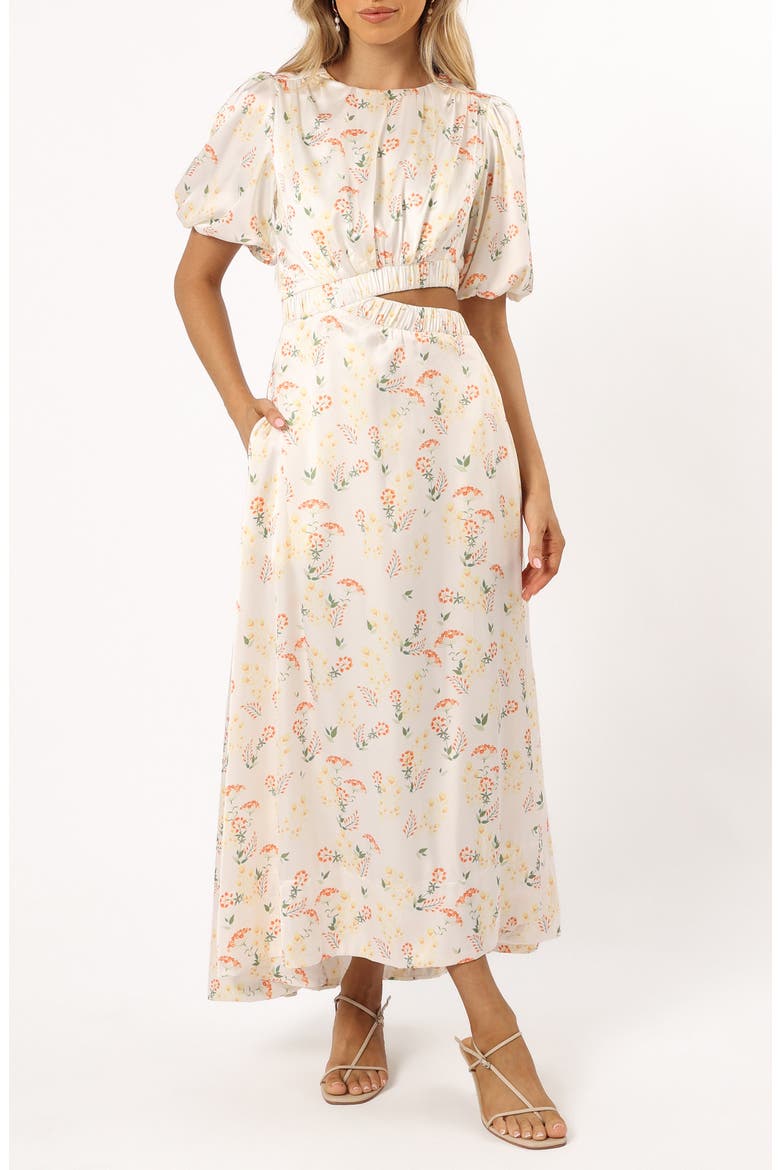 Aminah Puff Sleeve Cutout Maxi Dress, Main, color, YELLOW FLORAL