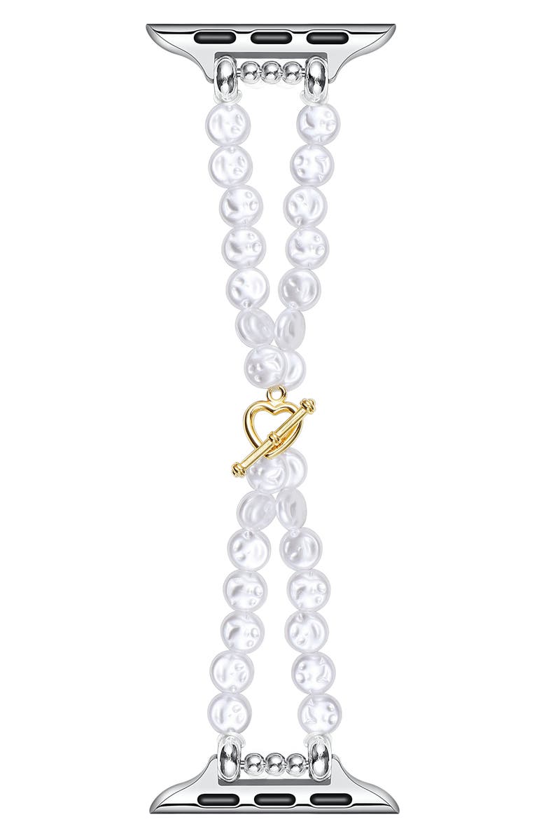 The Posh Tech Eloise Imitation Pearl Apple Watch<sup>®</sup> Bracelet Watchband, Main, color, White