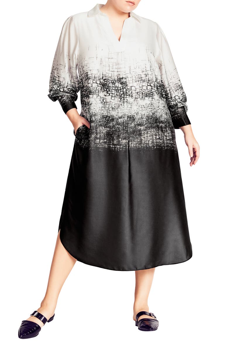 Caroline Gradient Print Long Sleeve Shirtdress, Main, color, ACID