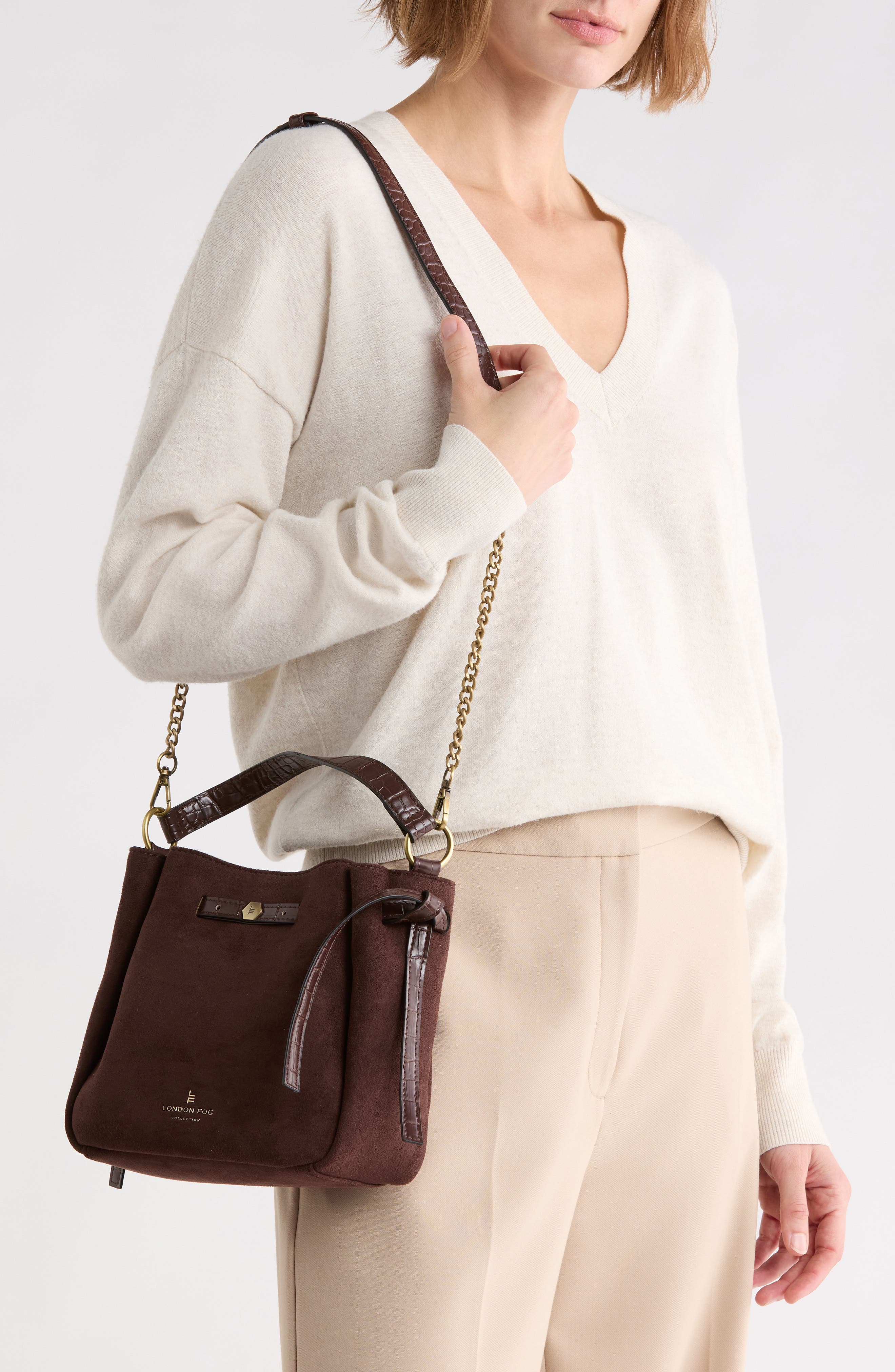 Faux Suede Crossbody Bag, Alternate, color, CHOCOLATE