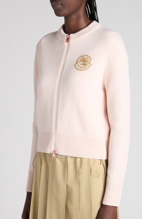 Moncler Wool-cashmere Heart Patch Cardigan In Pink