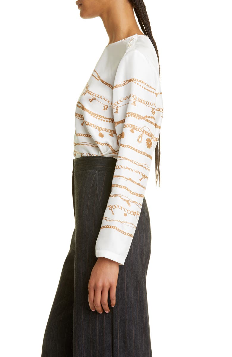 Max Mara Calenda Logo Jewelry Print Silk Blouse, Alternate, color, 