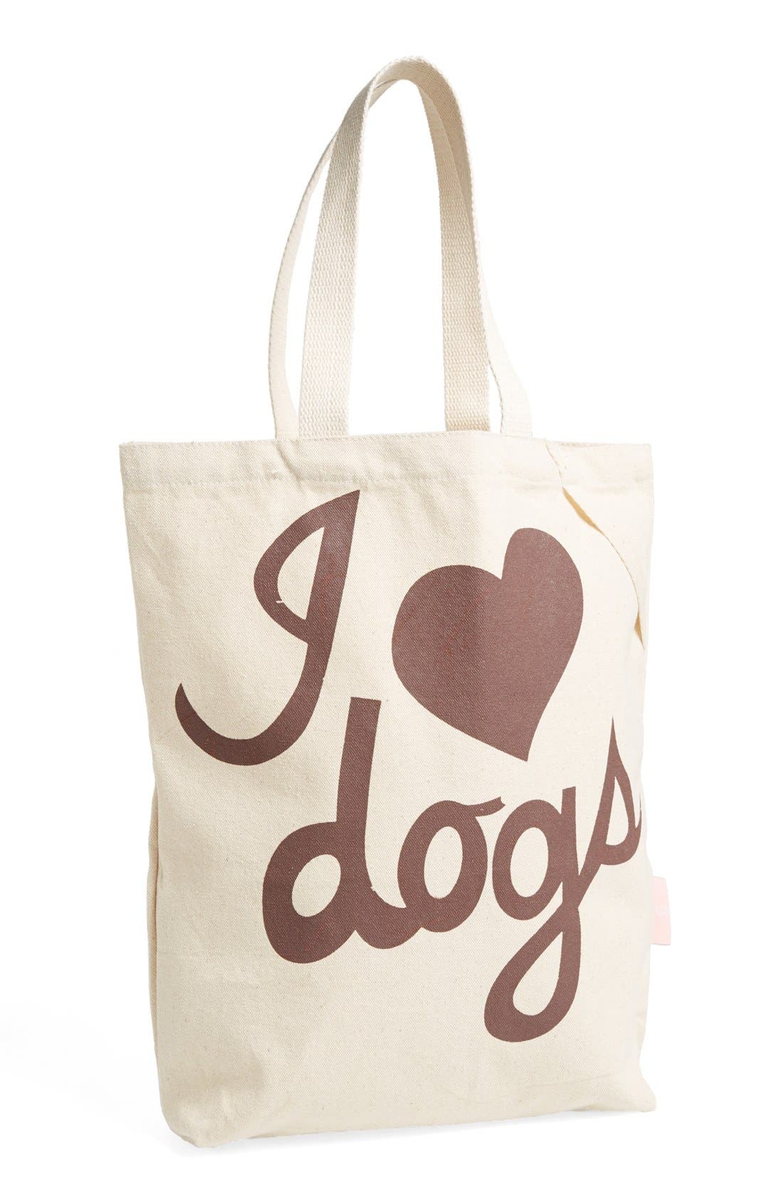 'I Love Dogs' Tote, Main, color, CHOCOLATE