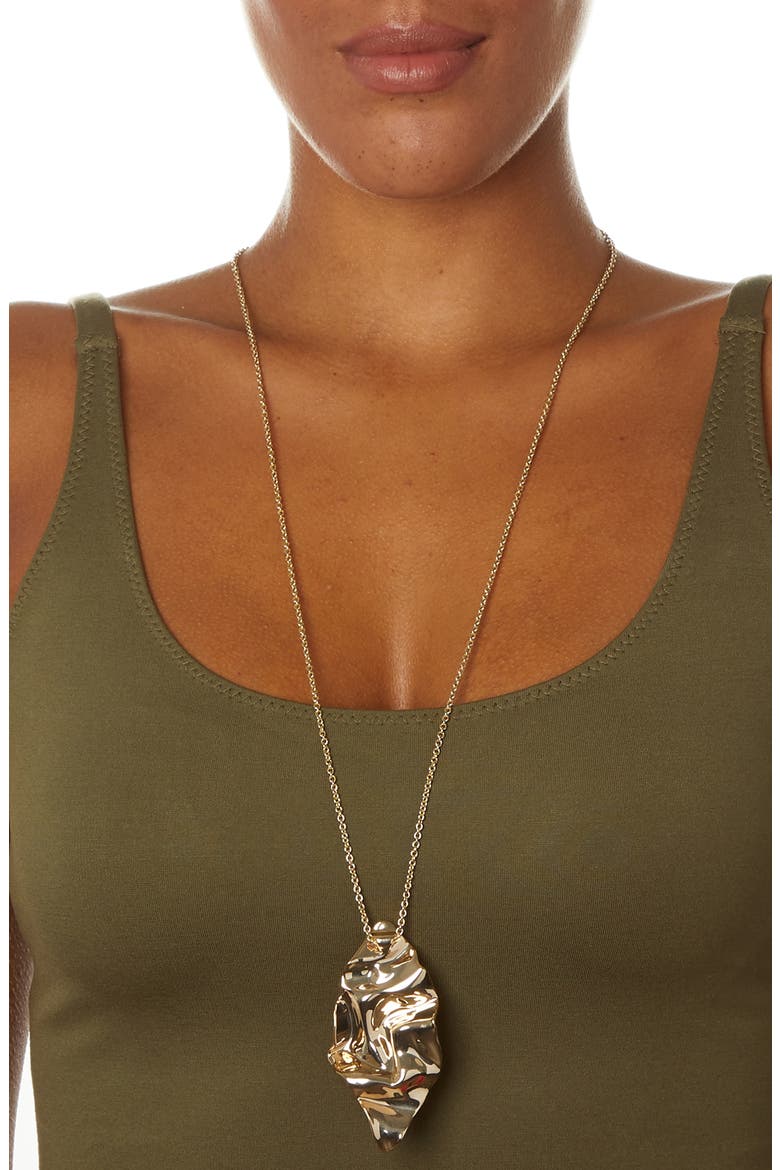 Asteria Nova Crumpled Metal Long Pendant Necklace, Alternate, color, 10K GOLD