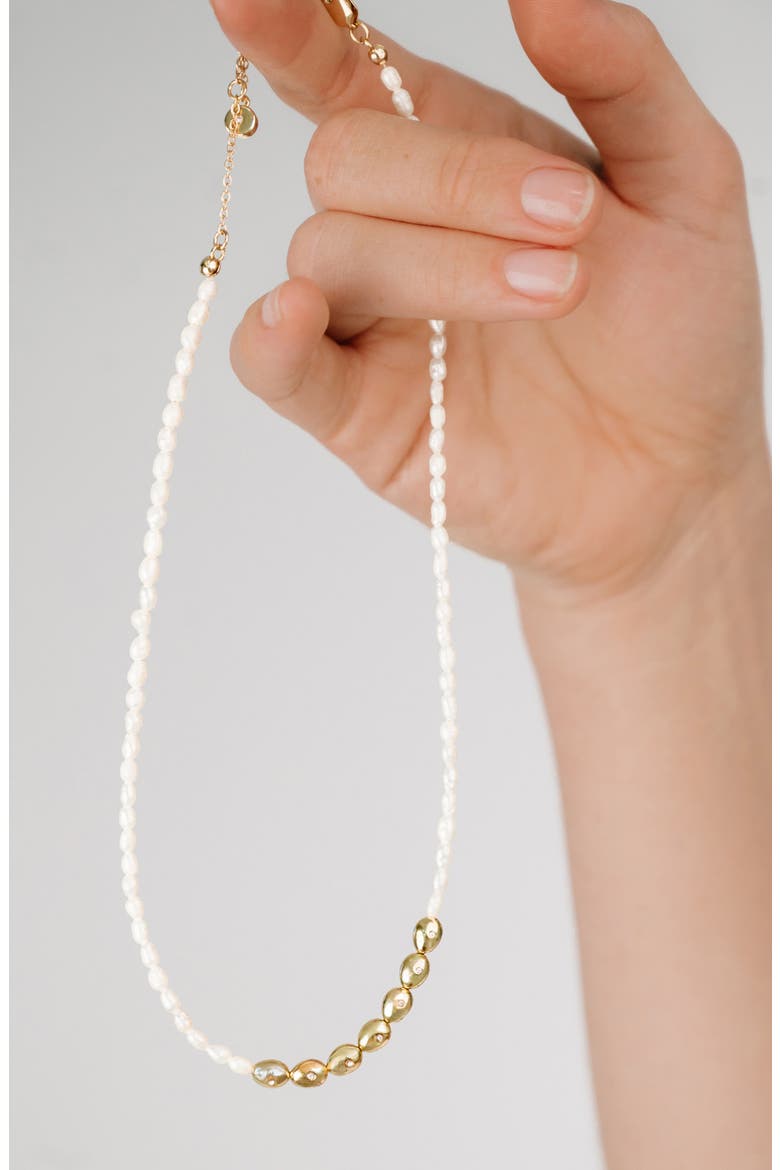 Freshwater Pearl & Cubic Zirconia Necklace, Alternate, color, GOLD