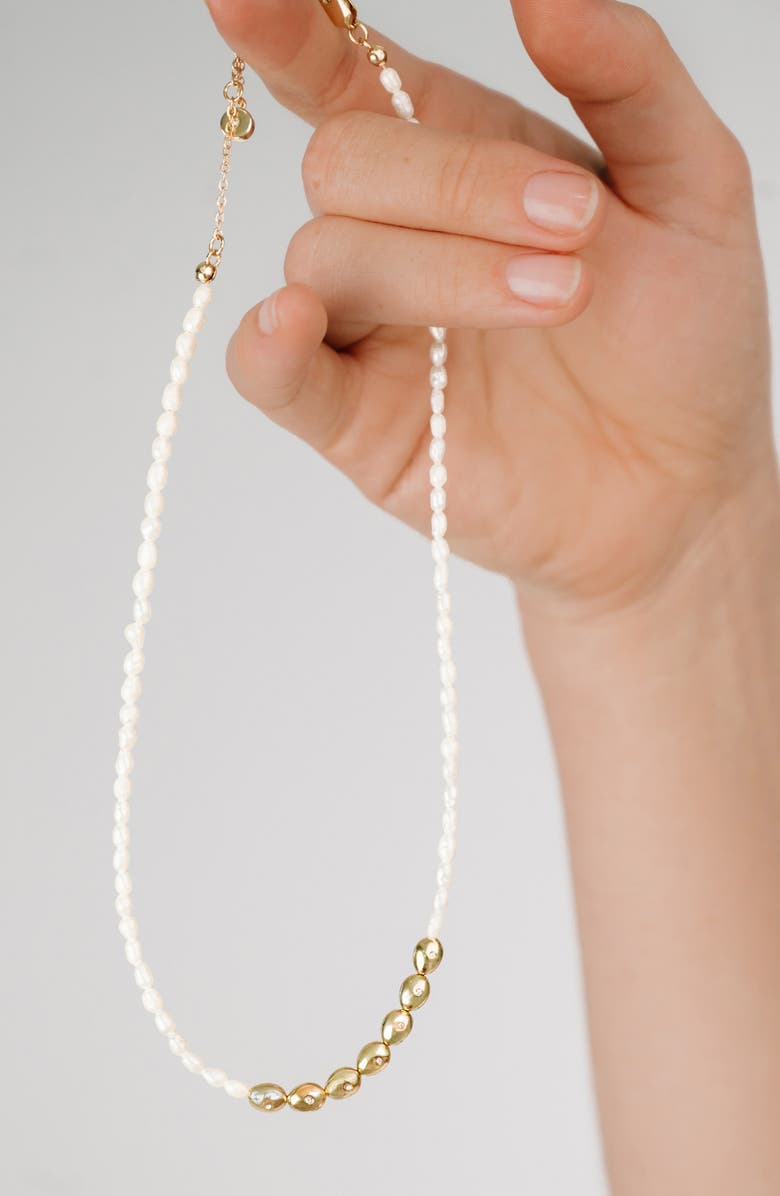 Ettika Freshwater Pearl & Cubic Zirconia Necklace, Alternate, color, Gold