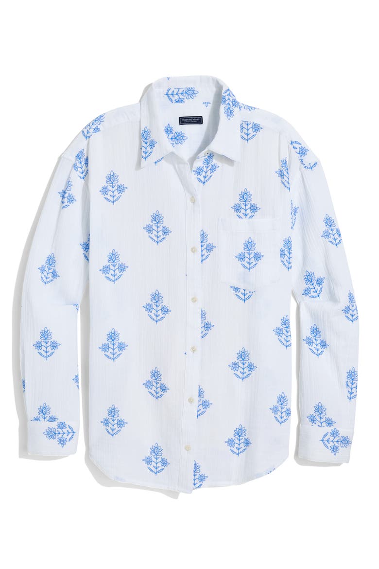 Organic Cotton Shirt, Alternate, color, WHITE LIA BLOCKPRINT