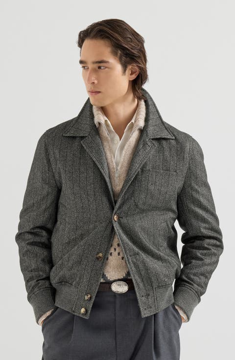 Cashmere And Silk Chalk Stripe Chevron Outerwear Jacket