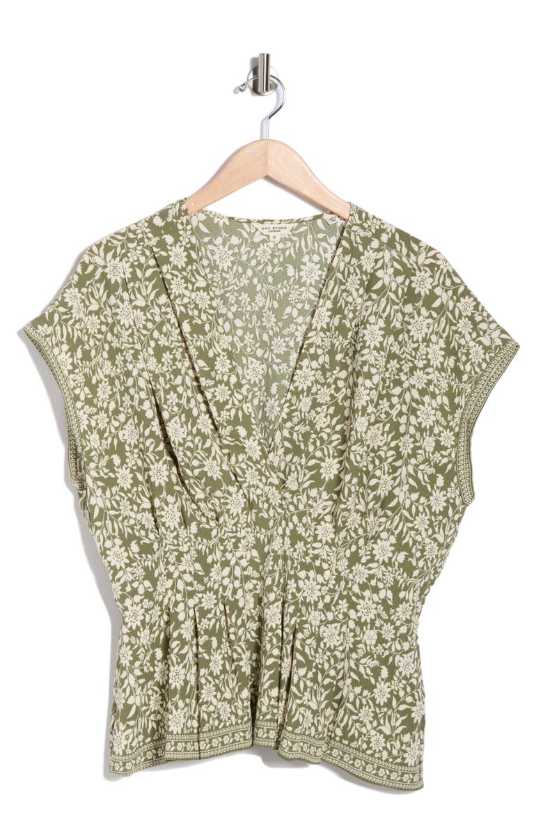 MAX STUDIO Short Sleeve Peplum Top, Main, color, Sage Summer Silhouette