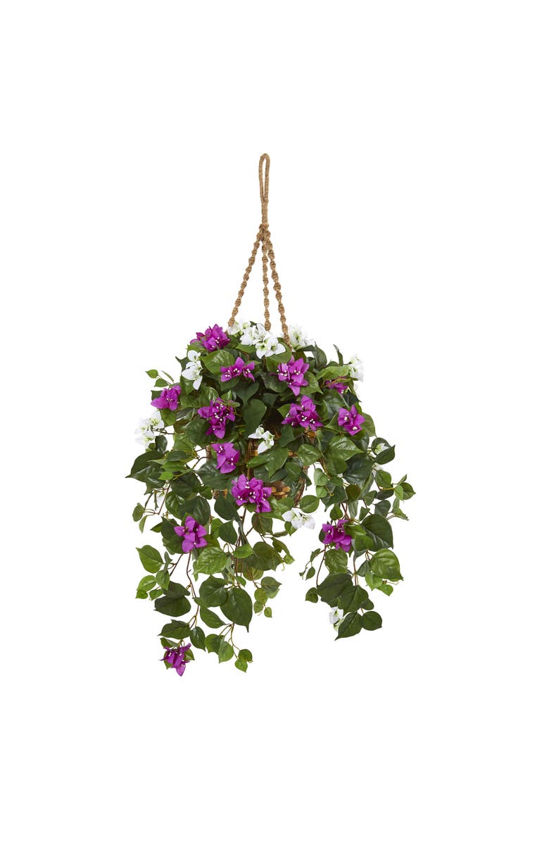NEARLY NATURAL 30-in Mixed Bougainvillea Artificial Plant Hanging Basket, Main, color, Purple