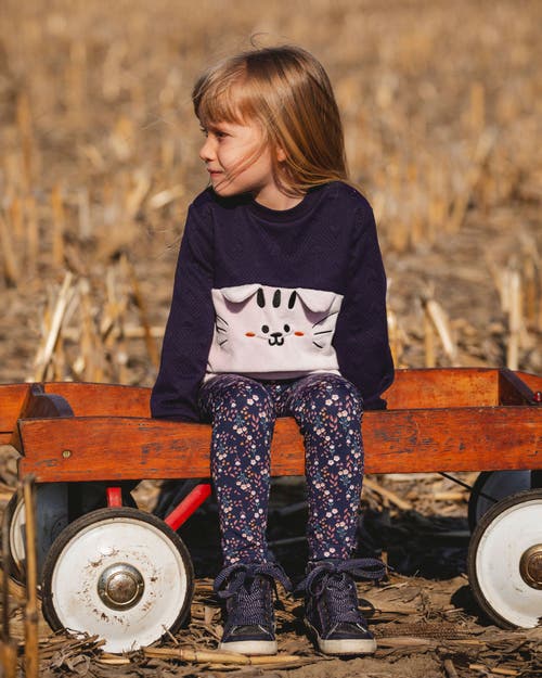 Deux Par Deux Long Bi-material Top With Cat In Blue