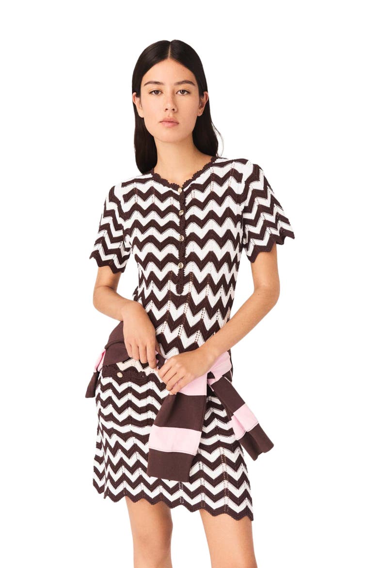 Zigzag crochet dress, Main, color, Brown/white
