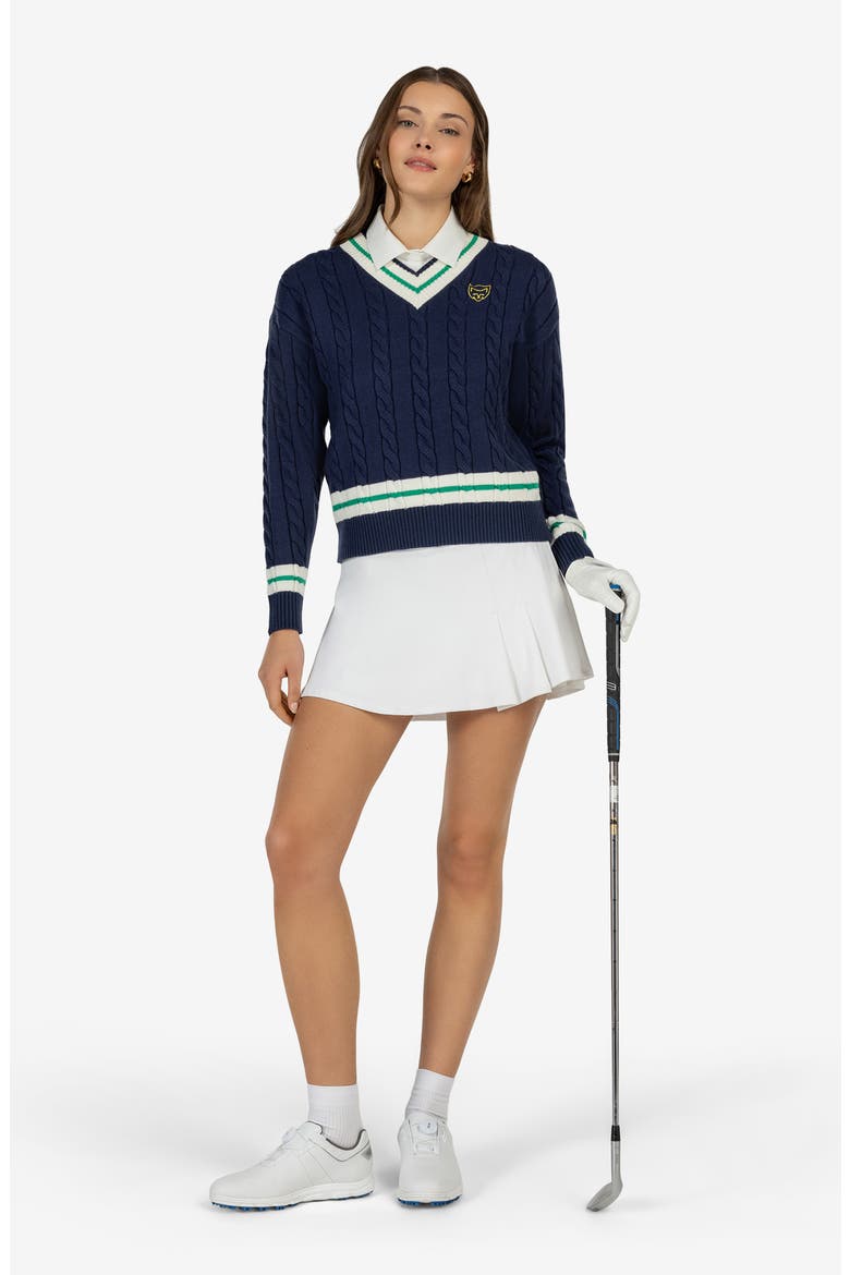 Cable Knit V-Neck Sweater, Alternate, color, NAVY/ WHITE/ BLARNEY