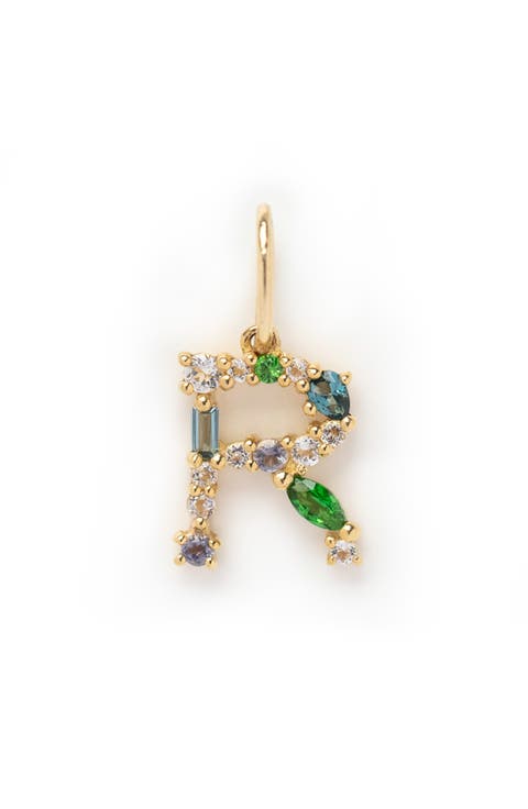 Solid 9K Gold & Semiprecious Stone Initial Charm