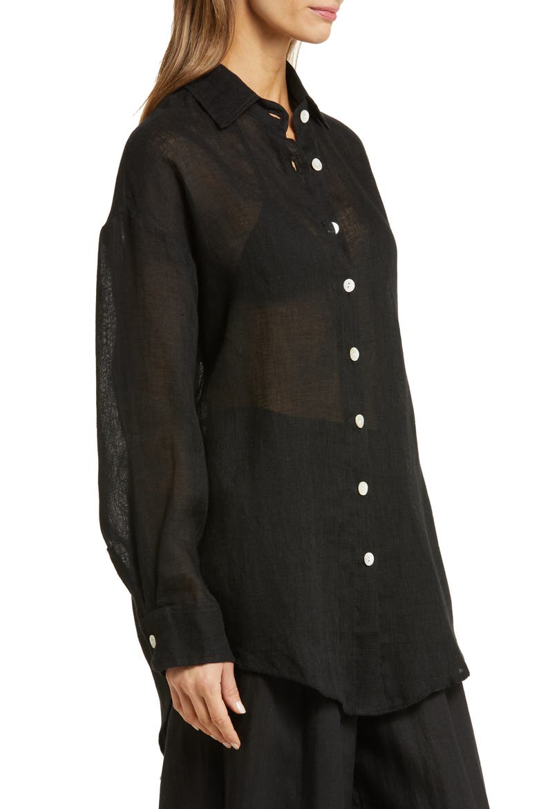 Playa Oversize Linen Cover-Up Shirt, Alternate, color, ECO LINEN GAUZE BLACK