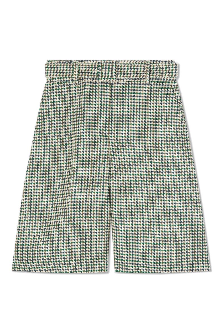 Daphne Belted Houndstooth Wool Bermuda Shorts, Alternate, color, GREEN MULTI