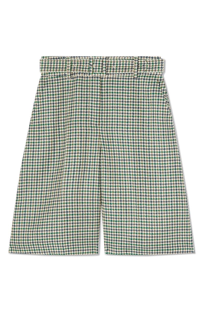LK Bennett Daphne Belted Houndstooth Wool Bermuda Shorts, Alternate, color, Green Multi