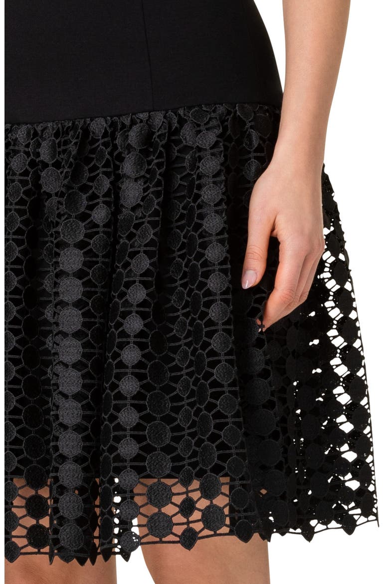 Dot Guipure Lace Hem Jersey Dress, Alternate, color, BLACK