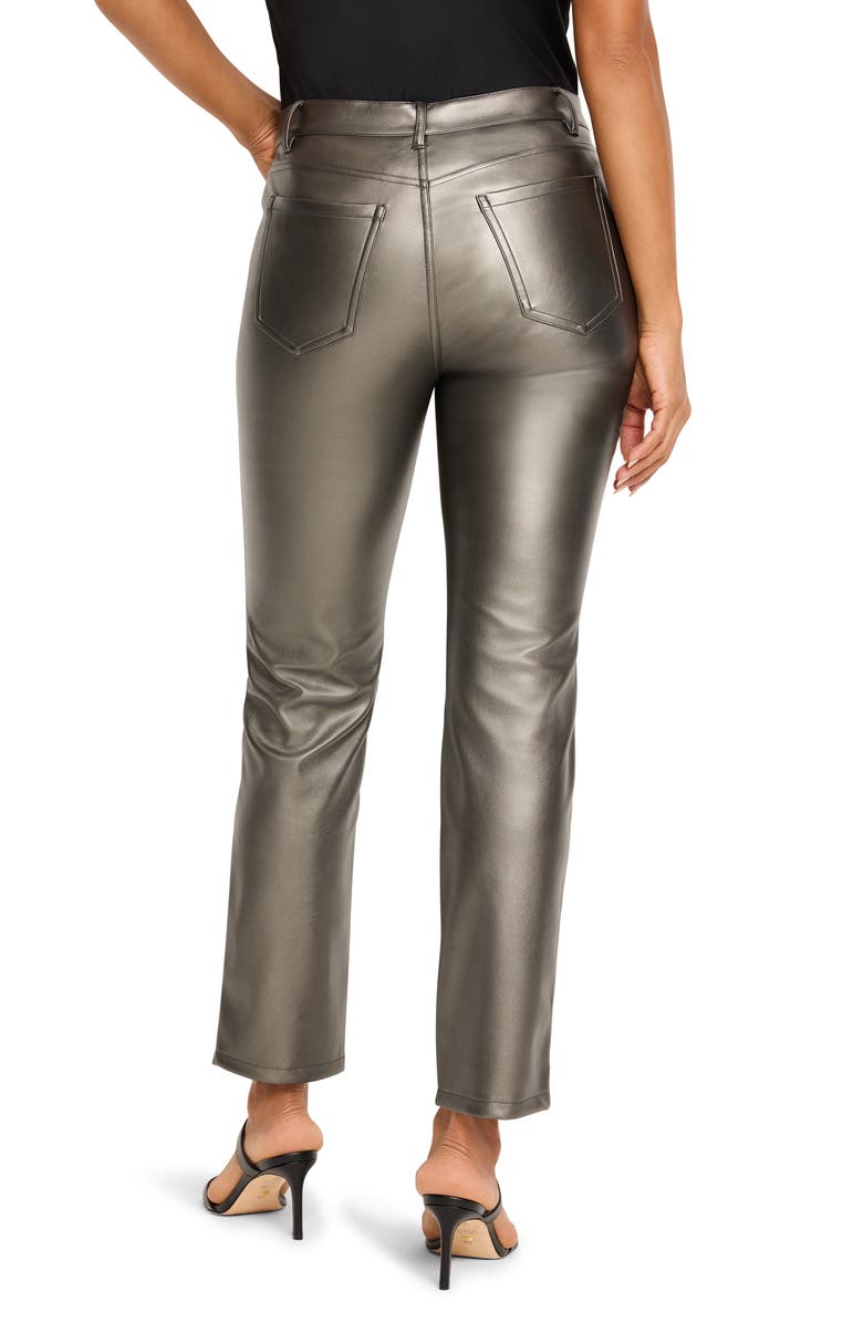 NIC+ZOE Metallic Faux Leather Straight Leg Pants, Alternate, color, Bronze
