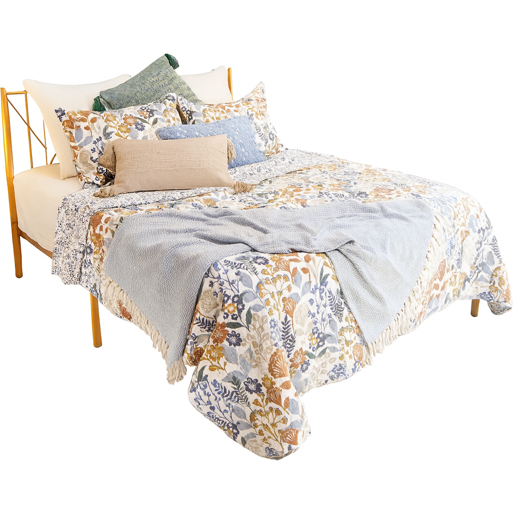 Carol & Frank Delilah Spring Floral Cotton Quilt Set In Blue