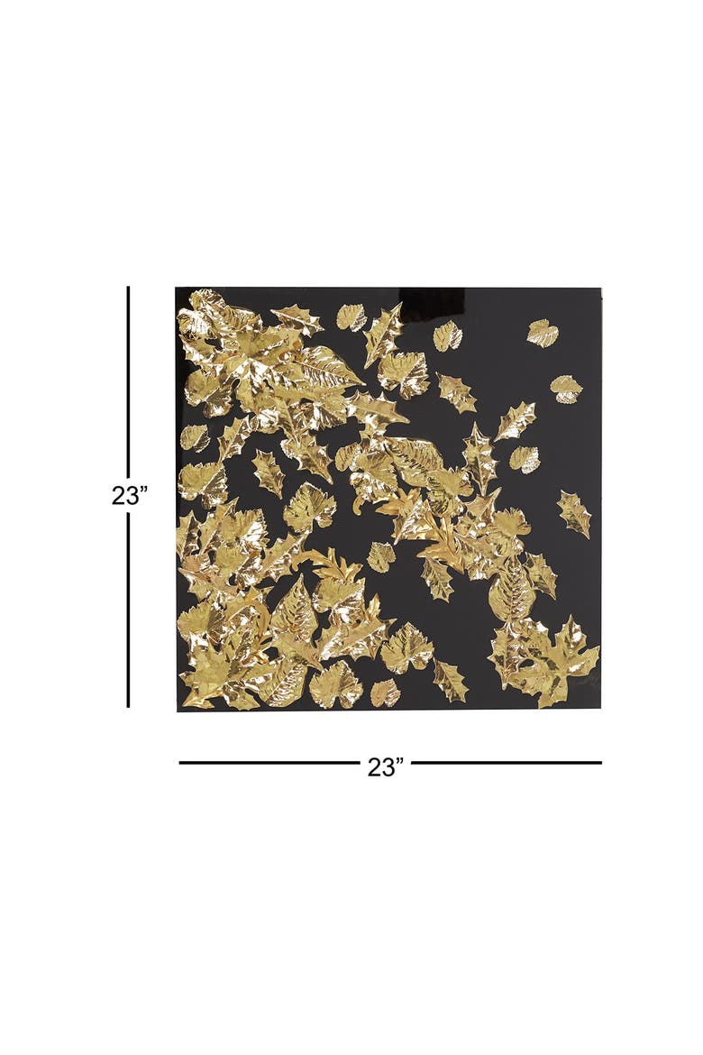 Large Square Modern Black & Metallic Gold Leaf Shadow Box Wall Decor, Alternate, color, GOLD