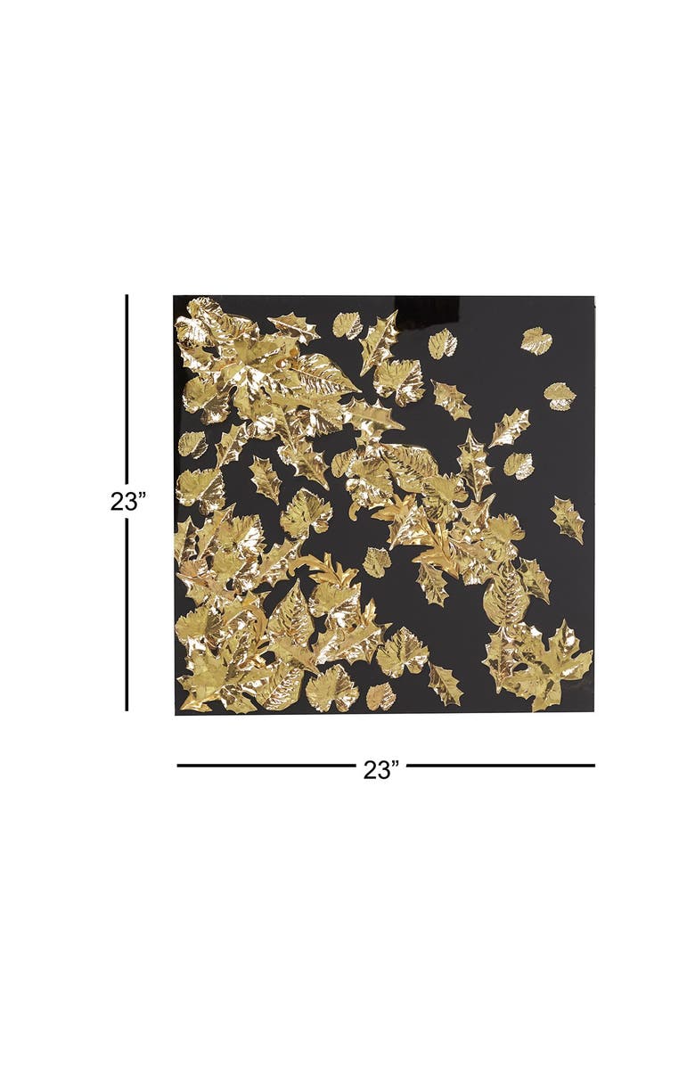 WILLOW ROW Large Square Modern Black & Metallic Gold Leaf Shadow Box Wall Decor, Alternate, color, Gold