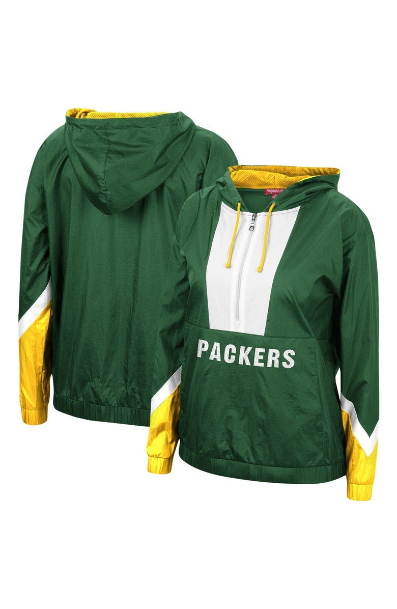 Mitchell & Ness Women's Mitchell & Ness Green Green Bay Packers Half-Zip Windbreaker Hoodie, Alternate, color, 
