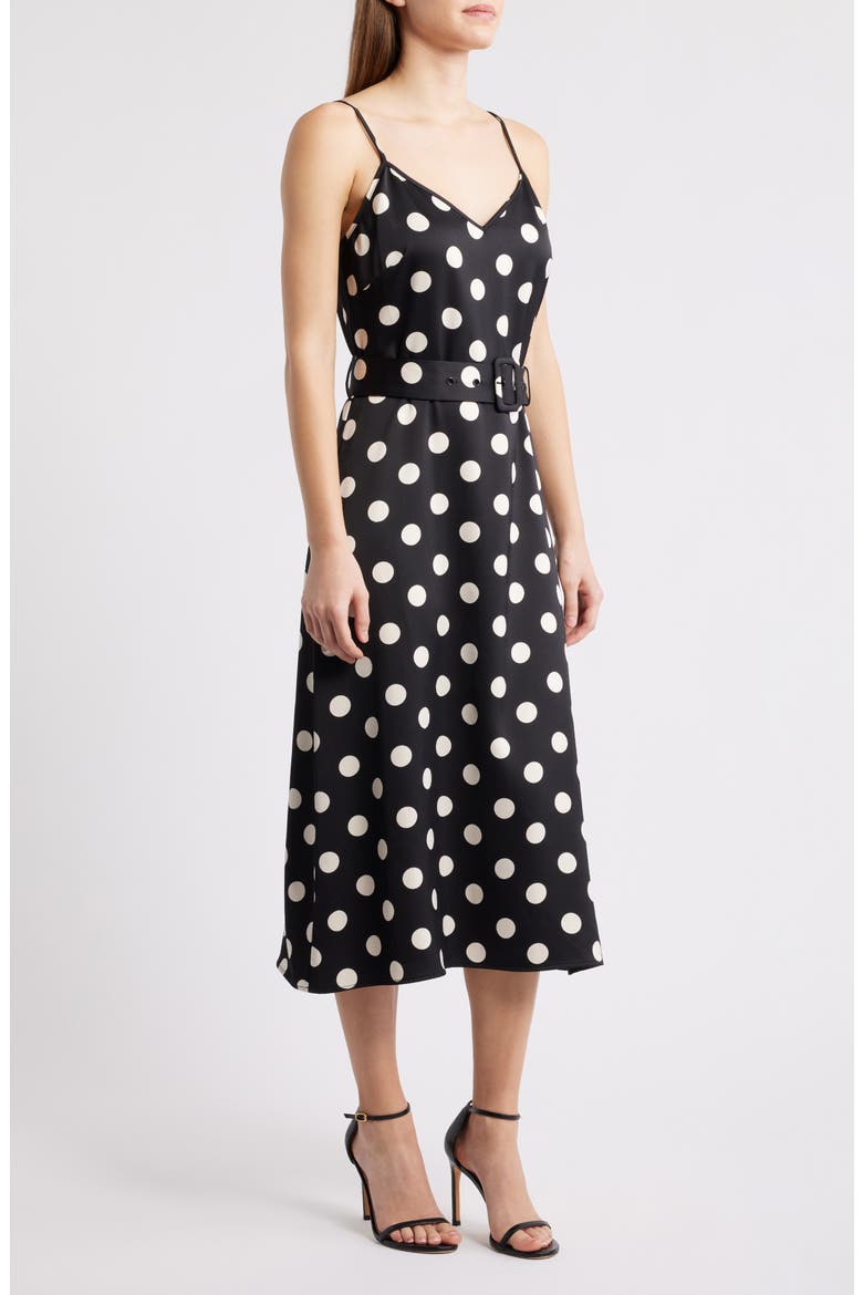 Dot Belted Sleeveless Midi Dress, Alternate, color, POLKA DOT