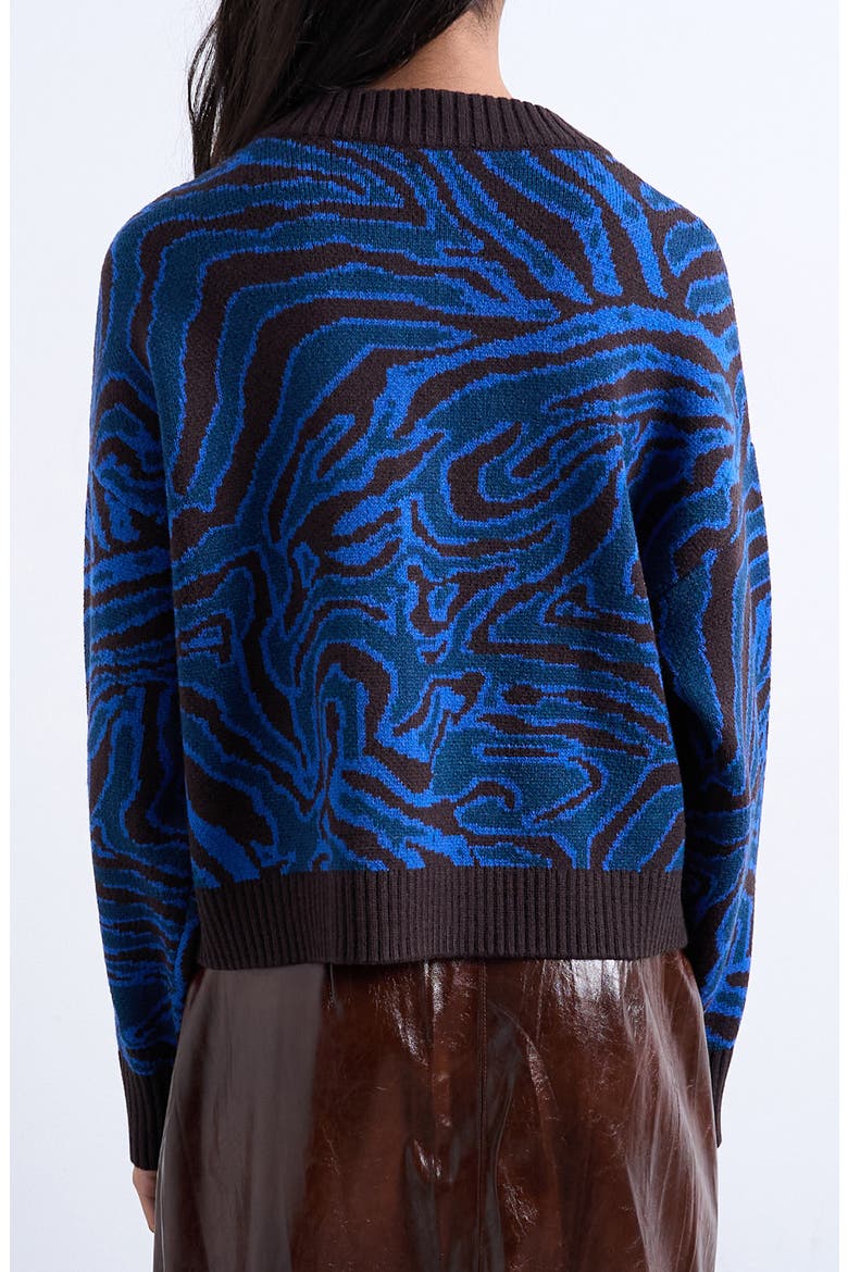 Animal Pattern Jacquard Cardigan, Alternate, color, BLUE