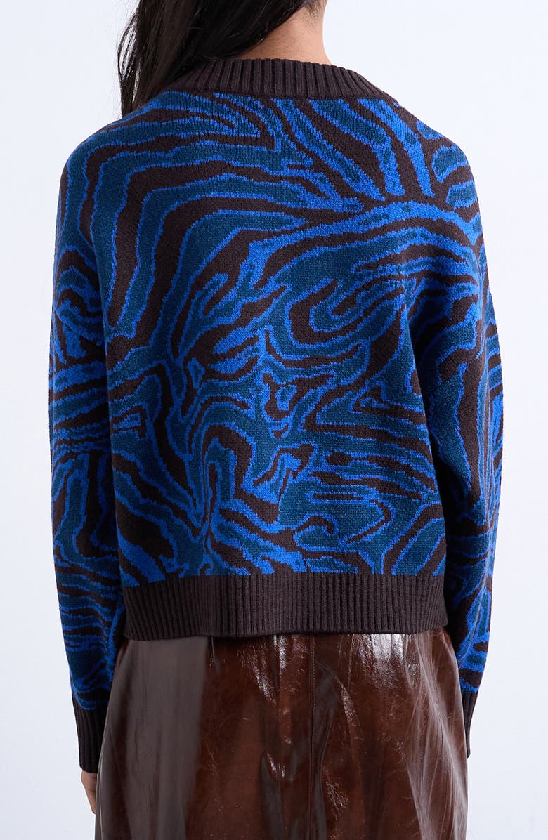 Topshop Animal Pattern Jacquard Cardigan, Alternate, color, Blue