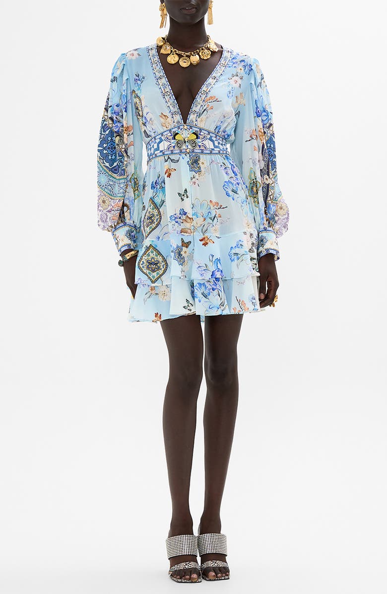 Camilla The Al Manial Palace Memoirs Long Sleeve Silk Minidress, Main, color,