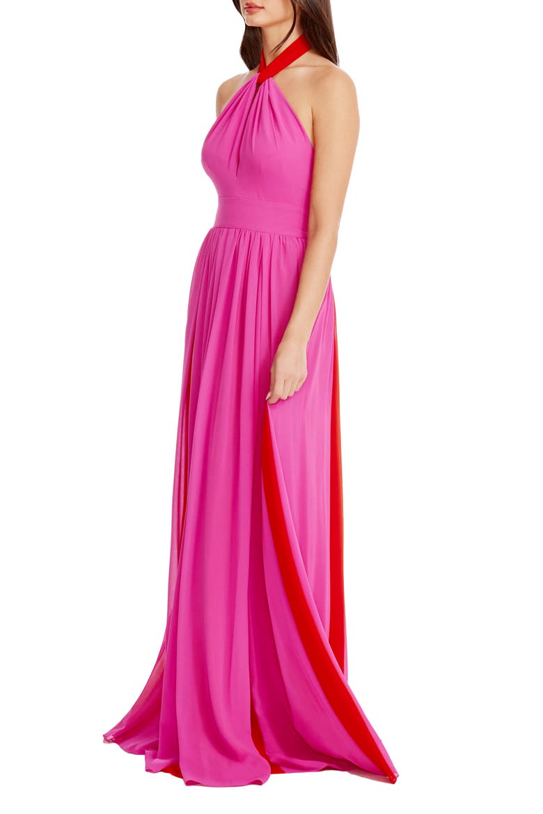 Meg Two-Tone Halter Gown, Alternate, color, BRIGHT FUCHSIA-POPPY