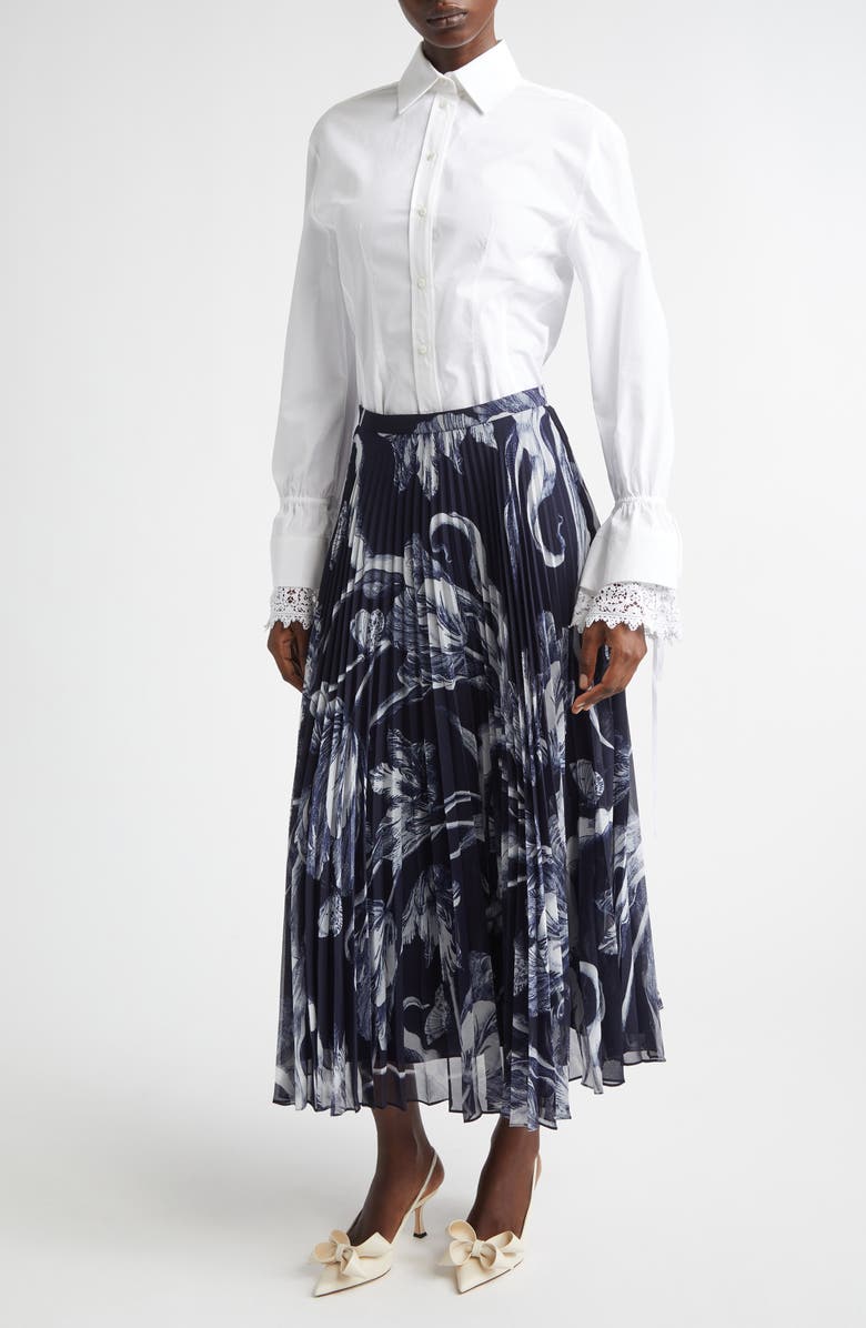 Erdem Botanical Engraving Pleated Voile Midi Skirt, Alternate, color, Botanical Engraving Midnight