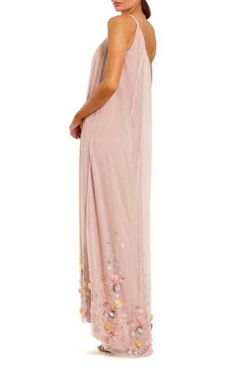 One Shoulder High Low Embellished Trapeze Gown