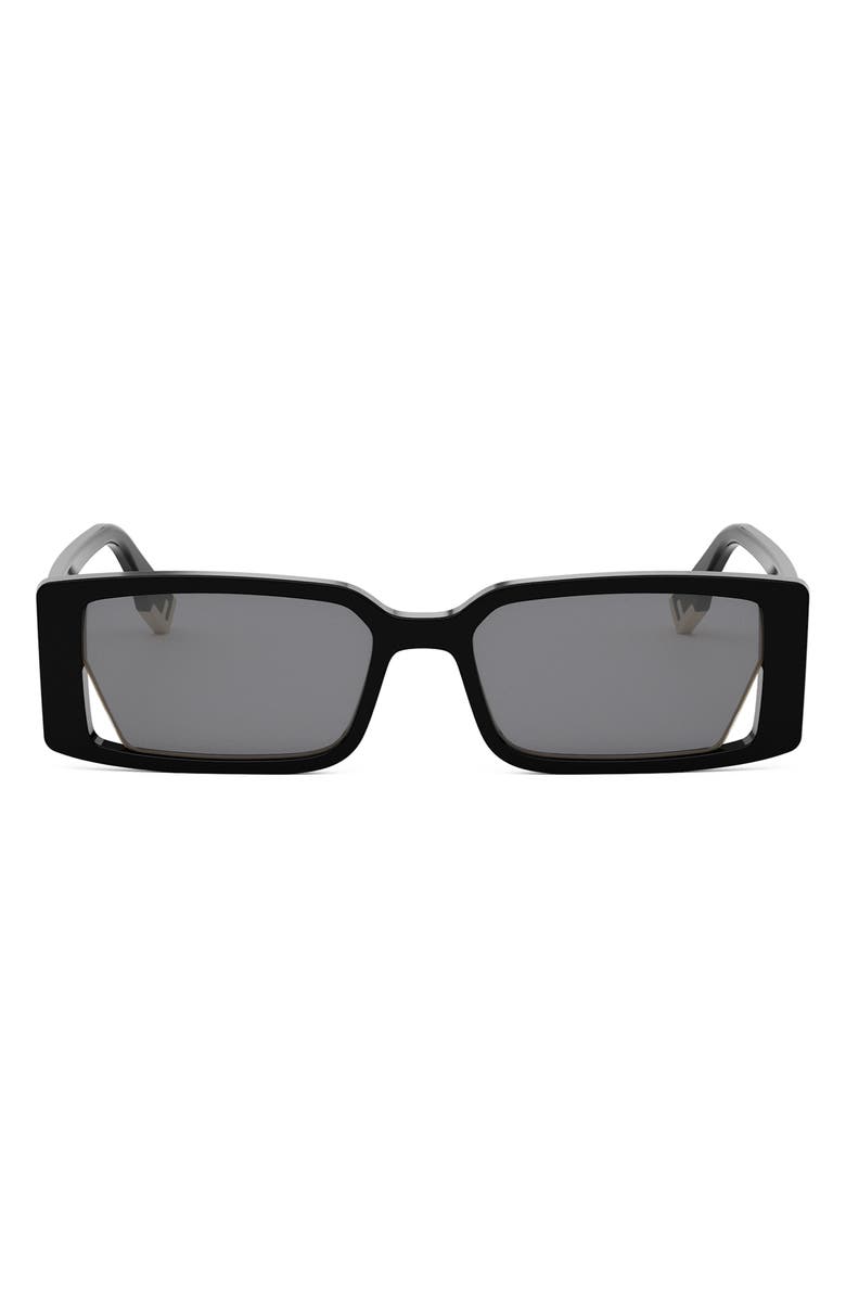 Fendi Way 53mm Rectangular Sunglasses, Main, color, Shiny Black / Smoke