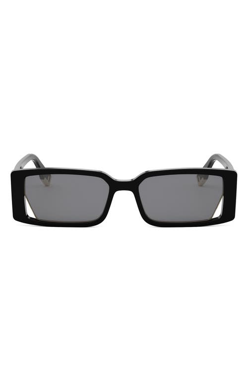 Fendi Way Rectangular Sunglasses, 53mm In Shiny Black/smoke