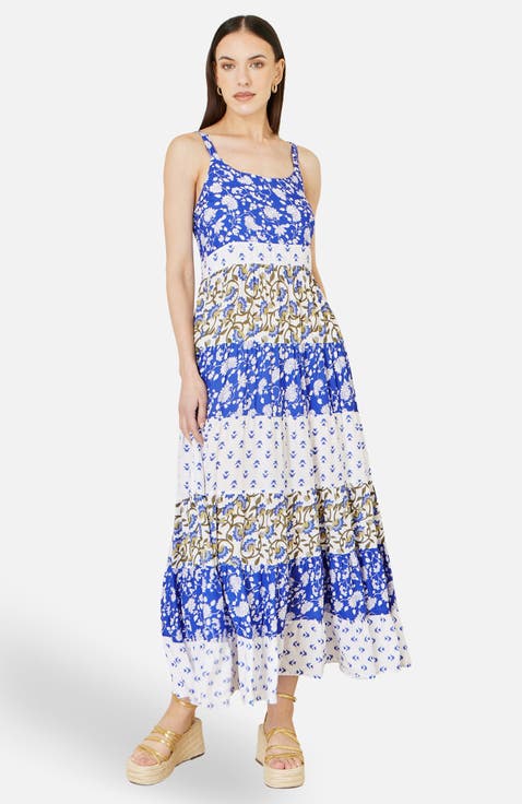 Patchwork Print Tiered Maxi Dress