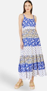 Yumi Patchwork Print Tiered Maxi Dress