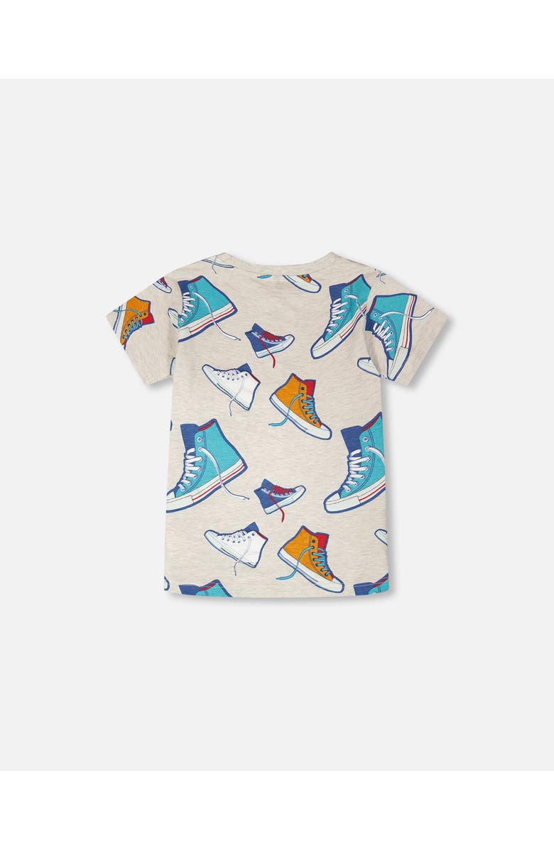 Deux par Deux Organic Cotton Jersey Shoes T-Shirt, Alternate, color, Grey Mix Printed Shoes