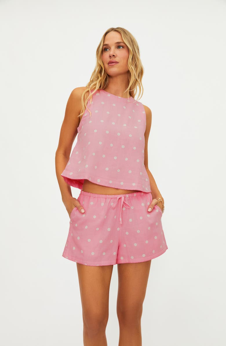 Beach Riot Dollie Polka Dot Sleeveless Cotton & Linen Cover-Up Top, Alternate, color, Pink / White Polka Dots
