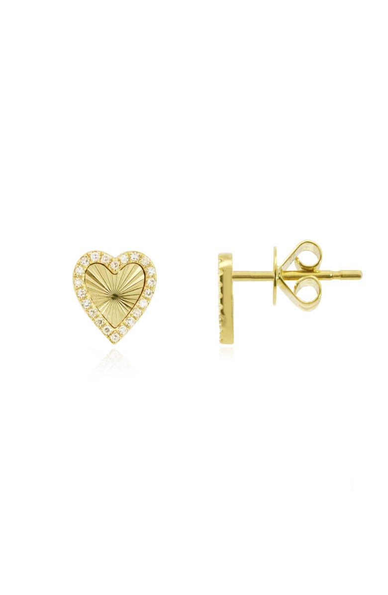 The Lovery Fine Jewelry Skinny Fluted Gold Diamond Heart Stud Earring, Main, color, Yellow Gold